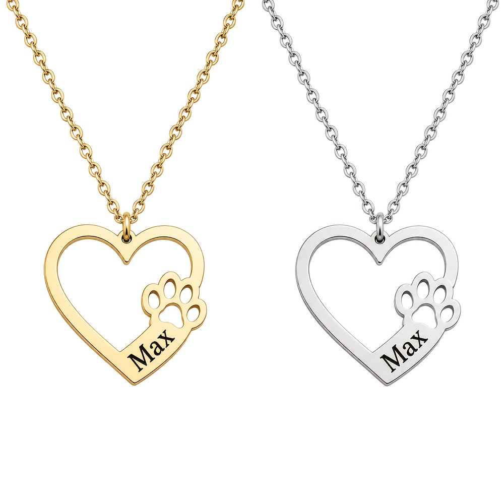 Personalized 18K Gold Plated Pet Name Necklace with Heart Paw Print Pendant